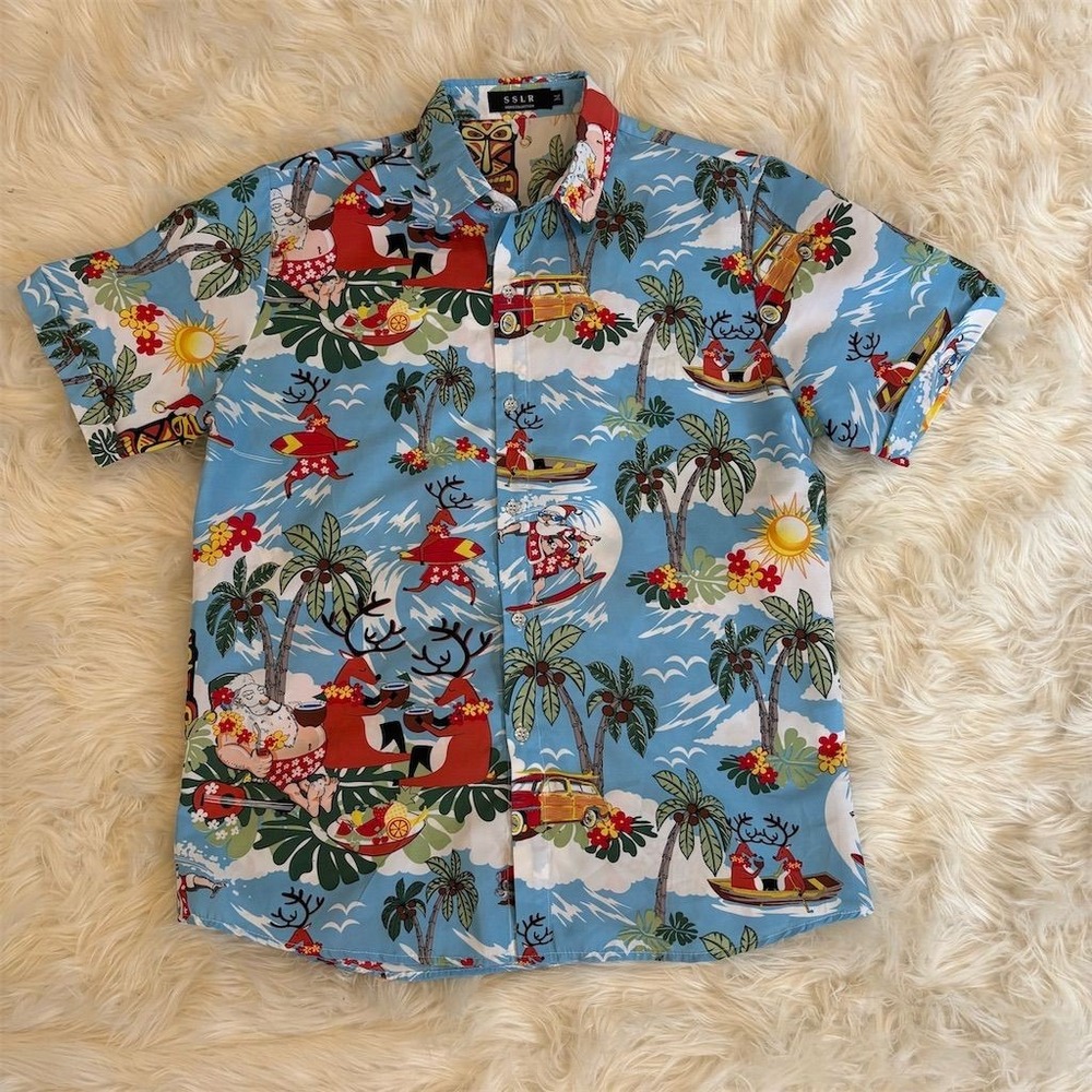 SSLR Men's Santa Claus Hawaiian Shirt M Multicolor‎ Christmas Party